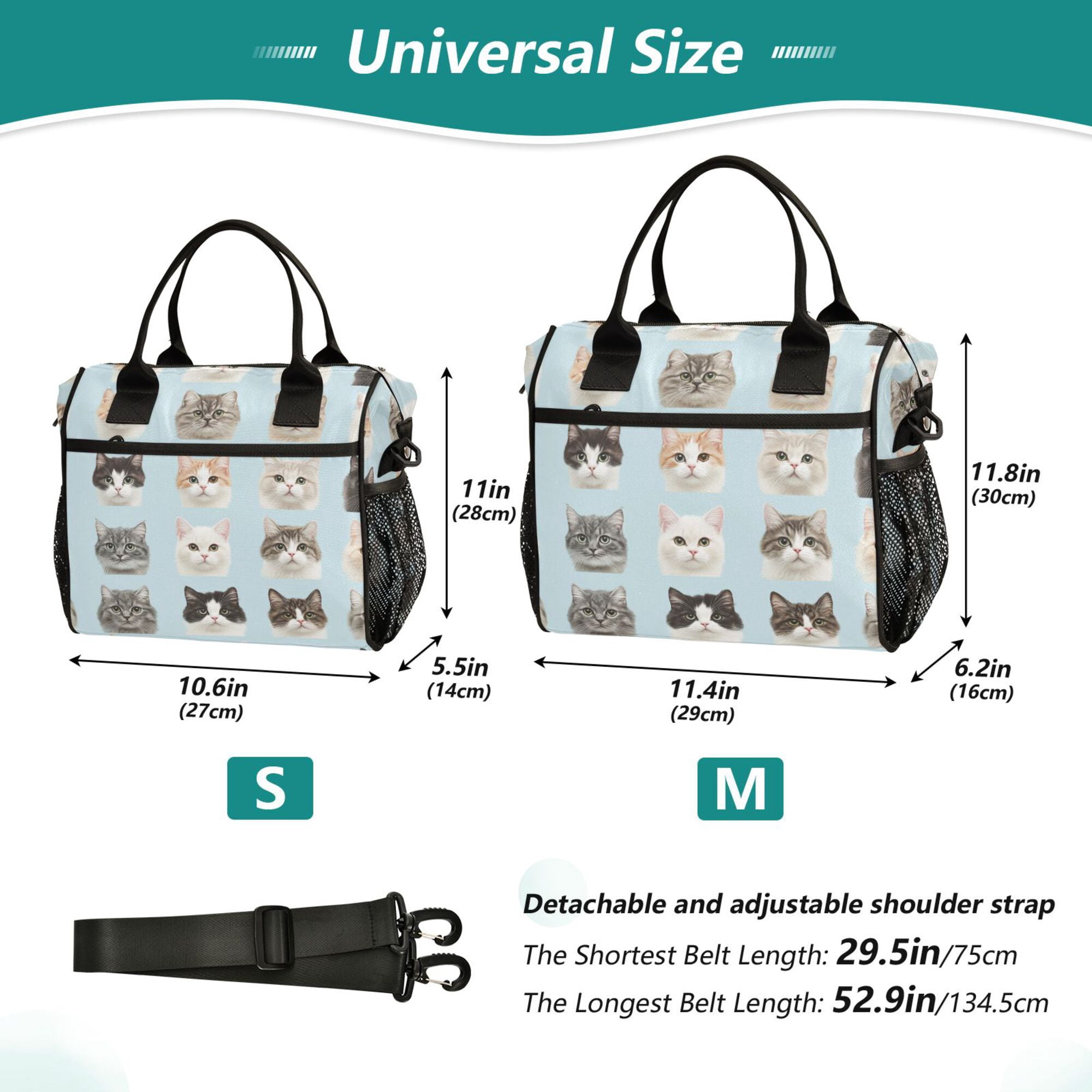FORMRS Insulated Lunch Bag for Work School Unisex Large Capacity Cooler with Shoulder Strap, Cute Cat Faces