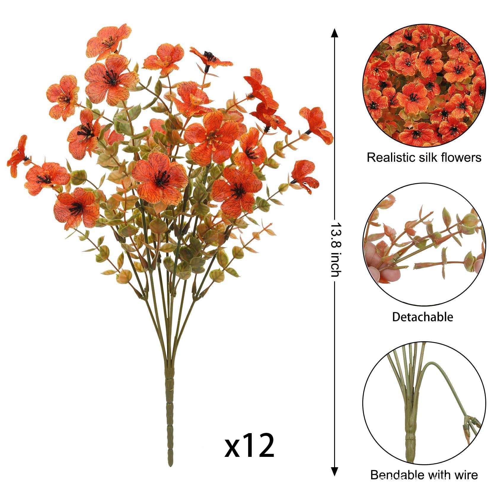 12 Bundles Artificial Flowers, UV Resistant Fake Plants, Realistic Faux Floral for Outdoor Indoor Garden Home Decor, DIY Flower Craft