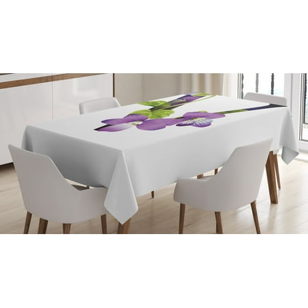 Dining Room Floral Arrangements Letter V Tablecloth, Viola Sororia Wildflowers on the V Natural Arrangement Floral Initial, Rectangular Table Cover for Dining Room Kitchen, 60 X 84 Inches, Violet Green Black, by Ambesonne ()