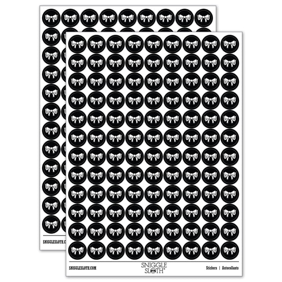 Cute Hair Bow Tie 200  Round Stickers - Black - Gloss Finish - 0.50" Size
