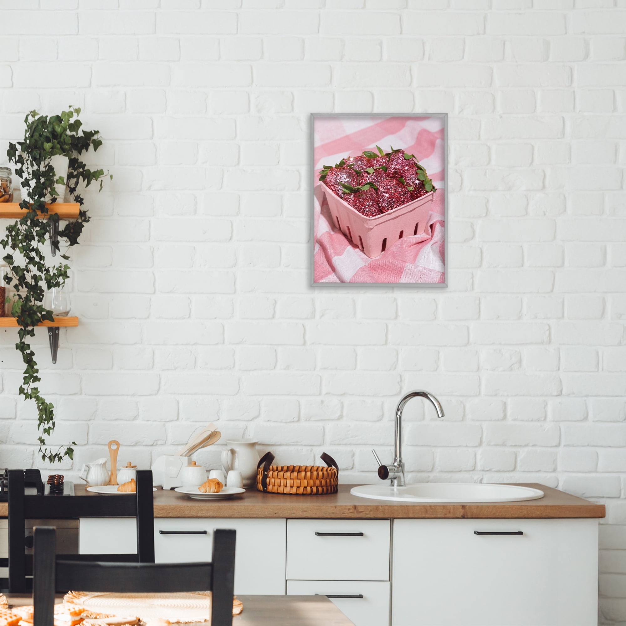 Stupell Industries Glam Glimmer Strawberries Gray Framed Giclee Art, design by LISH Creative