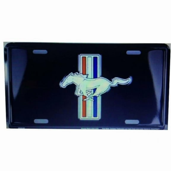 212 Main MC50163 6 x 12 in. Ford Mustang Pony Logo on Black Metal License Plate