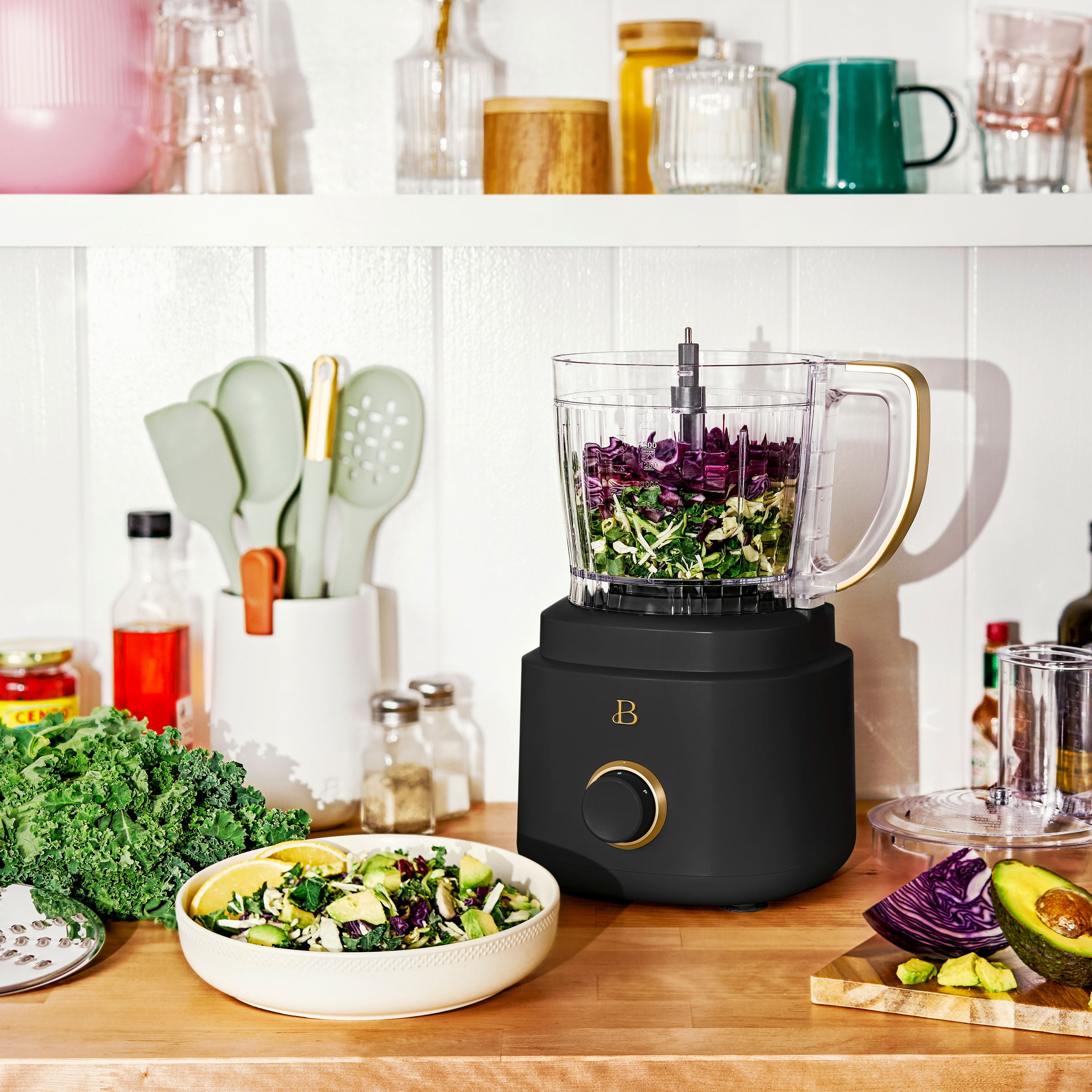 Beautiful 10-Cup Food Processor with Accessories, Black Sesame by Drew Barrymore