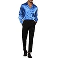 thumbnail image 2 of Unique Bargains Men's Prom Satin Long Sleeves Button Down Slim Fit Formal Shirts S Dark Blue, 2 of 6