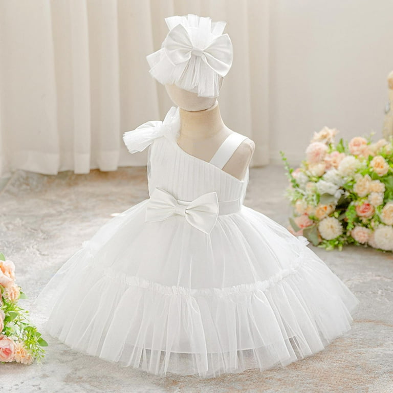 Moocorvic Toddler Girl Dress with Hairband, Baby Sling Puffy Skirt Bowknot  Princess Dress for Wedding Birthday 9-12 Months,White - Walmart.com