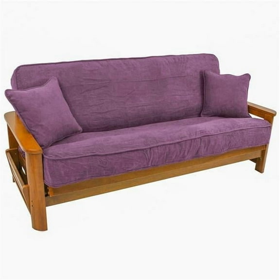 Blazing Needles 9682-CD-MS-UV 8 to 9 in. Solid Microsuede Double Corded Full Futon Cover Set with Two 18 in. Throw Pillows, Ultra Violet - Set of 3