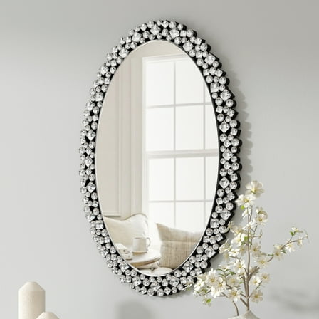 SHYFOY Oval Wall Mirror for Living Room Decor, Crystal Design Accent Mirror,Decorative Mirrors for Wall