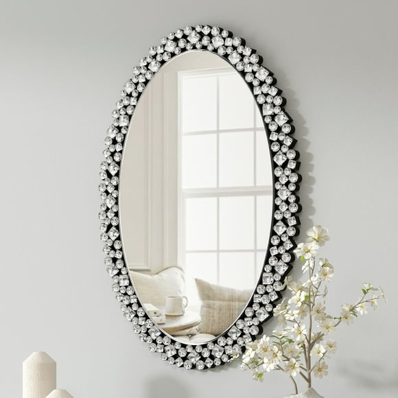 SHYFOY Oval Wall Mirror for Living Room Decor, Crystal Design Accent Mirror,Decorative Mirrors for Wall