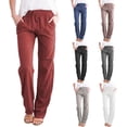thumbnail image 3 of Women's Casual Cotton Linen Pants Summer Relax Fit Drawstring Elastic Pant Comfy Straight Leg Long Trousers Pockets, 3 of 3