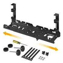 Mintazer 16" to 29" Retractable Under Desk Cable Management Tray No Drill, Metal Cable Management Box Under Desk Power Strip Cord Holder with Clamp for Wire Management