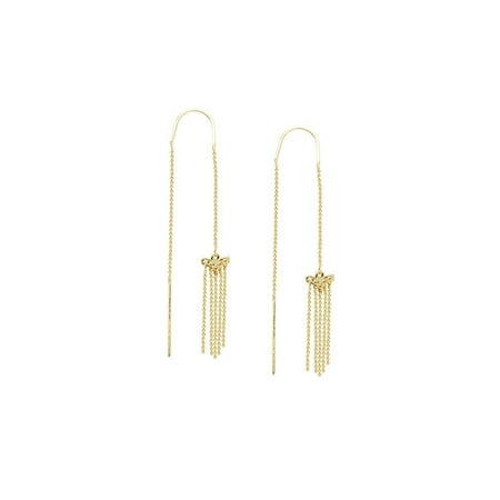 - Threader Earrings 14K Yellow Gold with Bar Back and Waterfall Bead Chain Front