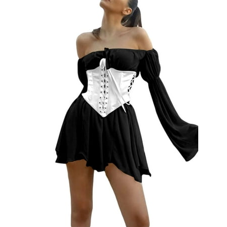 

Women Waist Corset Solid Color Lacing Cincher with Chest Support