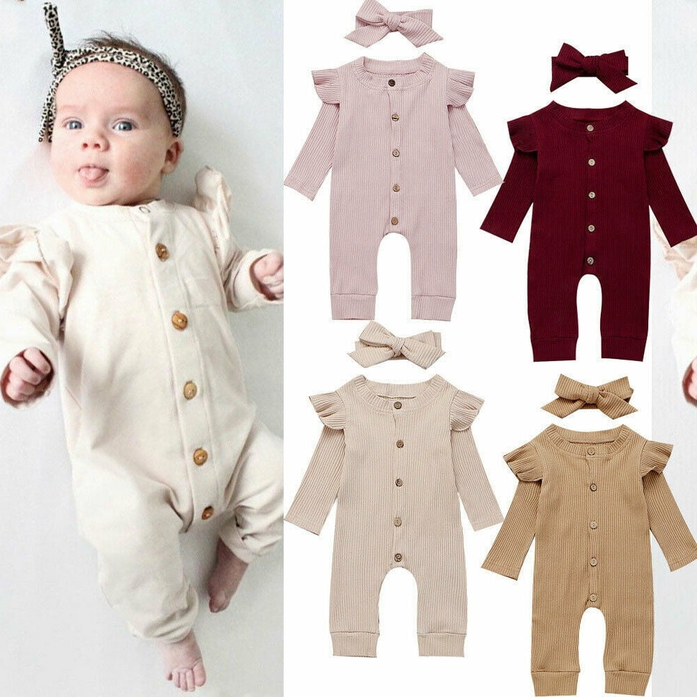 Toddler Baby Girls Clothes Knitted Romper Jumpsuit Bodysuit Headband Outfits Set 