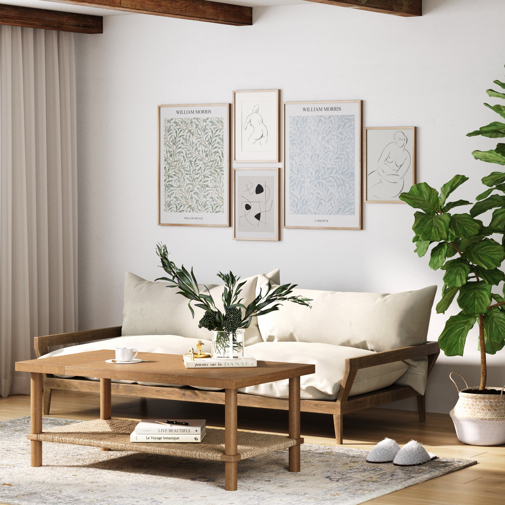 Nathan James Storage and Seagrass Accent Rectangle Coffee Table, Light Brown
