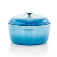 thumbnail image 3 of MegaChef 5 Quarts Round Enameled Cast Iron Casserole with Lid in Blue, 3 of 7