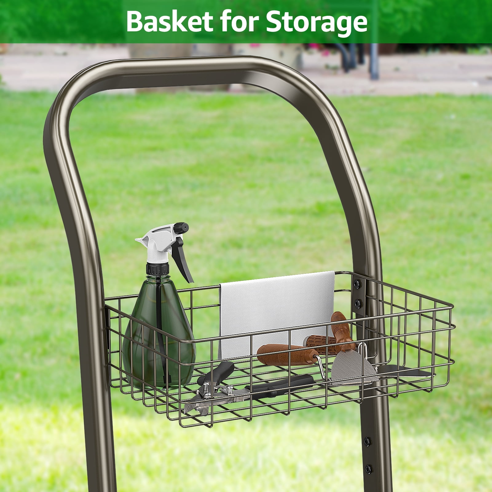 Outlandpro Hose Reel Cart Heavy Duty Powder-Coated Steel Outdoor Planting with Storage Basket