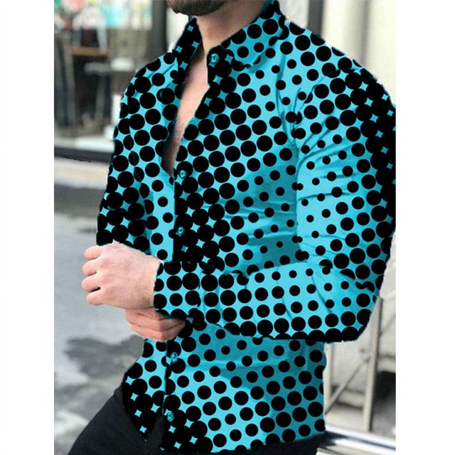 Camisas sociales de lujo de moda de otoño y primavera para hombre, camisas con solapa y botones, camisas casuales con estampado de puntos dorados, blusa de manga larga para hombre