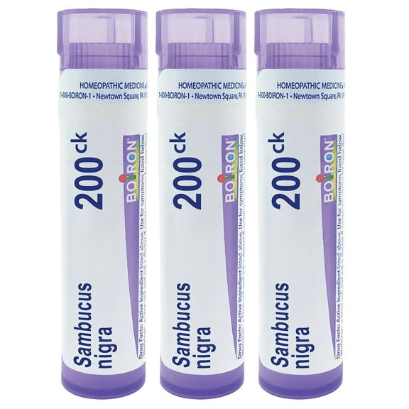 Boiron Sambucus Nigra 200CK, Homeopathic Medicine for Hoarseness With Painful Cough And Nasal Congestion, 3 Count (3 x 80 Pellets)