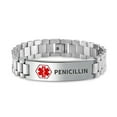 thumbnail image 1 of Penicillin Identification Medical ID Band Link Bracelet for Men 8.5 Inch Stainless Steel Custom Engraved, 1 of 5