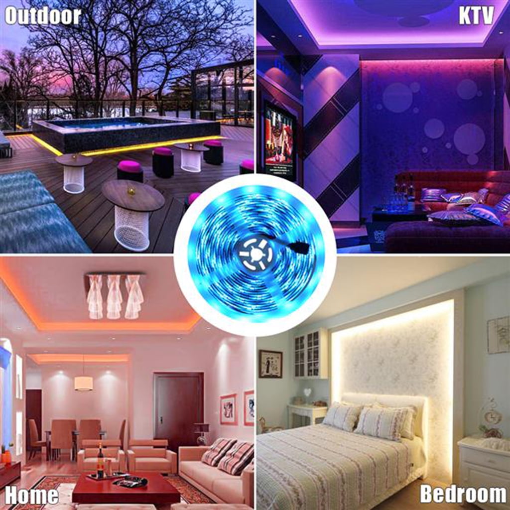 Led Strip Lights 16.4ft Waterproof Flexible Tape Lights Color Changing 5050 RGB with 24 Keys IR Remote Controller and 12V Power Supply for Home, Bedroom, Kitchen