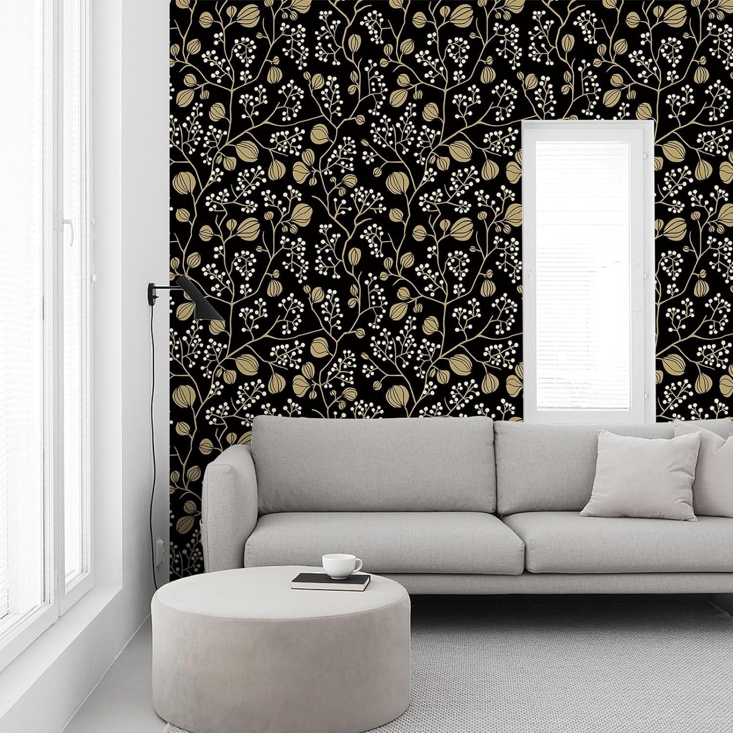 Abyssaly Black Peel and Stick Wallpaper 17.7" x 118" Self-Adhesive Floral Wallpaper Vintage Wallpaper Removable Wallpaper Covering for Home Decoration Bedroom Kitchen Closets