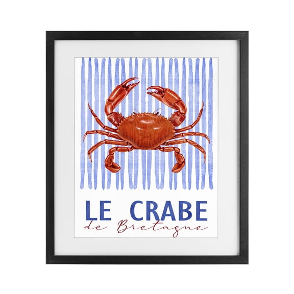 Stupell Industries Le Crabe Nautical Stripes Black Framed Print Under Glass, design by Kim Allen