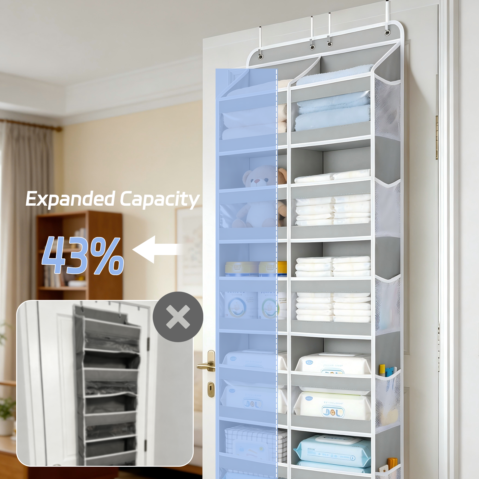 LazySpin 5-Tier Over-the-Door Organizer, Gray photo 8