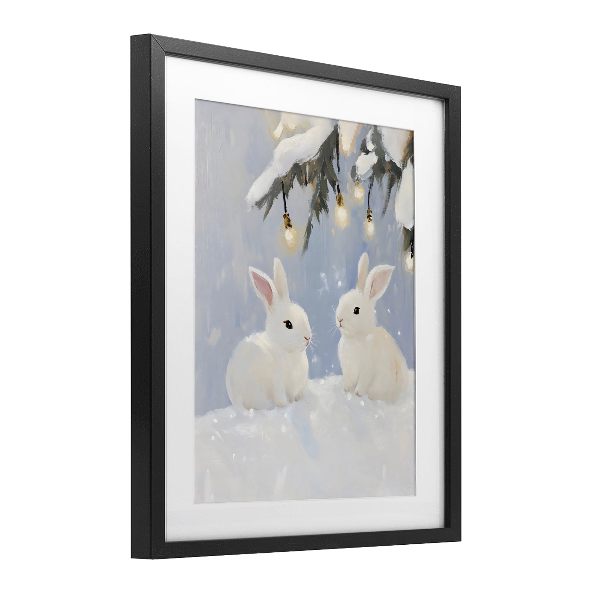 Stupell Industries Winter Bunnies Under Twinkling Lights Black Framed Print Under Glass, design by The Prints Vibe