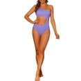 thumbnail image 2 of INSPIRAR CHIC Traje de baño de una pieza para mujer, con un solo hombro, corte asimétrico en la cintura, bañador de canalé, monokini, pequeño, púrpura claro, 2 of 5