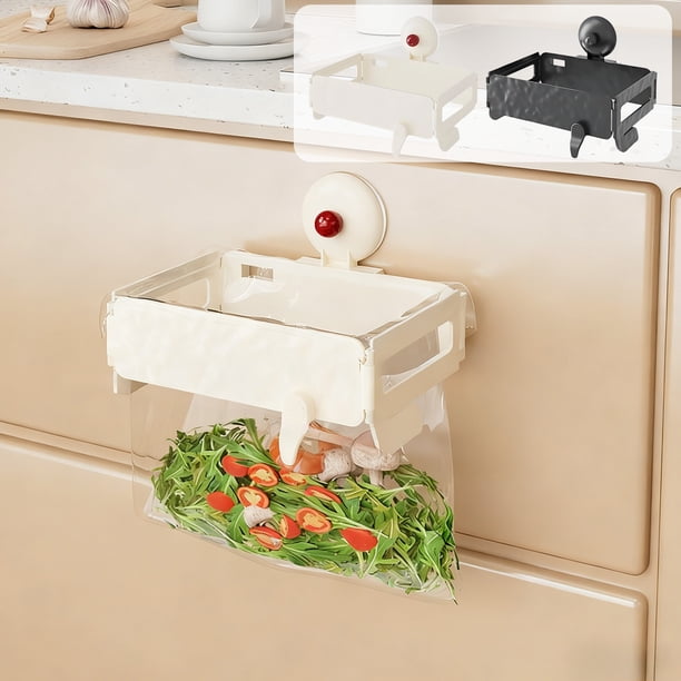 Botes De Basura De Plástico Soporte para bolsas de basura plegable con ventosa negra, paquete de 1, para montar en la pared, para armario de cocina y baño, para almacenar bolsas de plástico. JASKFLY