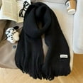 thumbnail image 2 of MIASHUI Women's Solid Color Include Wool Knit Yarn Fringe Warm Long Scarf, Scarf for Women, Winter Scarf for Cold Weather Black, 2 of 3