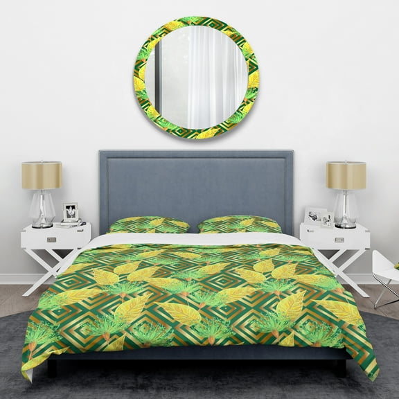 Designart 'Tropical Gold Luxury Pattern II' Mid-Century Modern Duvet Cover Set