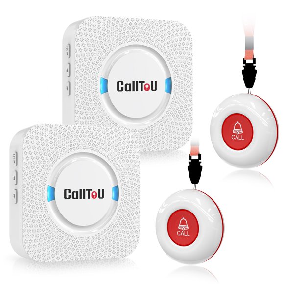 CallToU Wireless Caregiver Pager Smart Call System 2 SOS Call Buttons/Transmitters 2 Receivers Nurse Calling Alert Patient Help System for Home/Perso