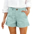 thumbnail image 2 of Linen Shorts for Women Summer Bermuda Shorts with Pockets Dressy Casual Button Down Wide Leg Beach Short, S, 2 of 8
