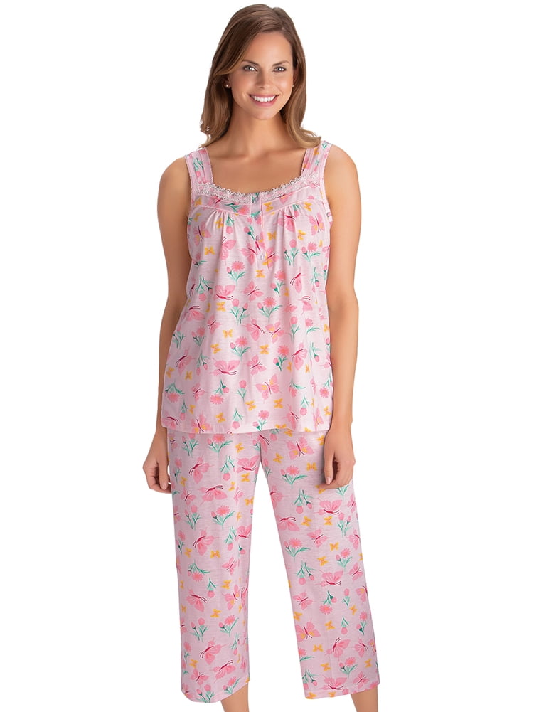 Collections Etc. 2Piece Sleeveless Floral & Butterfly Capri Pajamas