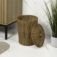 thumbnail image 6 of happimess Ollie Coastal Contemporary Resin 4.7-Gallon Tapered Round Wicker Waste Basket with Lid, Brown (Set of 2), 6 of 6