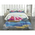thumbnail image 3 of Ambesonne Nautical Quilted Bedspread Set 3 Pcs, Sun Sail Boat Vitray, Queen Size, Multicolor, 3 of 5