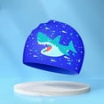 thumbnail image 2 of Glisme Kids Swim Cap Waterproof Silicone Swimming Cap For Toddler Child Youth Girls Boys Durable Swim Hats Shark Bathing Caps ,Blue, 2 of 3