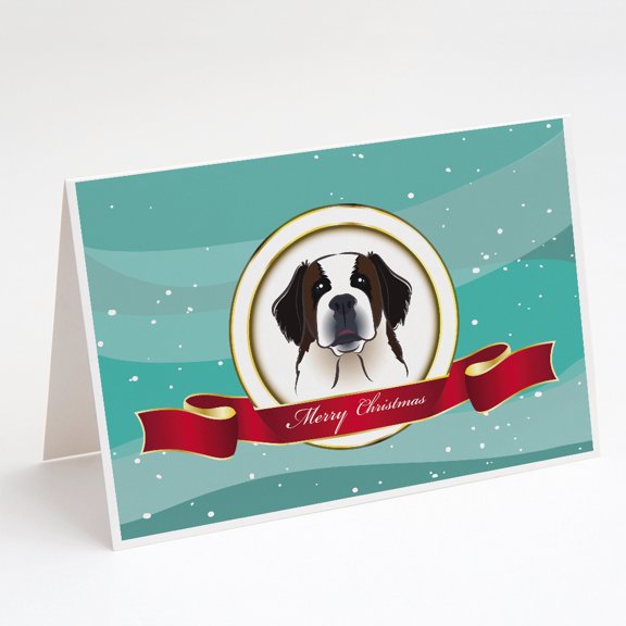 Saint Bernard Merry Christmas Greeting Cards and Envelopes Pack of 8
