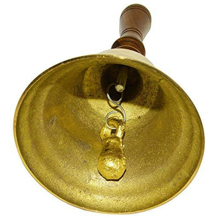 Large School Bell, Polished Brass Metal Handbell, Gold Color with Brown  Wooden Handle - Measures 3.75 Inches Wide and 8.5 Inches Tall
