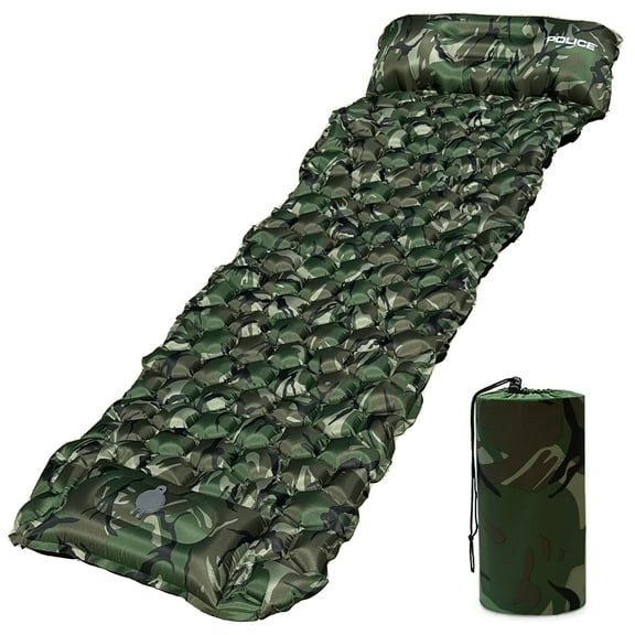 Police Self-Inflating Sleeping Mats for Camping, Extra Thick Camping Sleeping Mat, Self Inflating Camping Pad with Pillow, 75”x25” Ultralight, Sleeping Bag Pad Built-in Foot Pump Camo