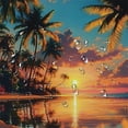 thumbnail image 5 of BCIIG Sunset Palm Trees Beach Chic Modern Bathroom Shower Curtain 69"x72, 5 of 7