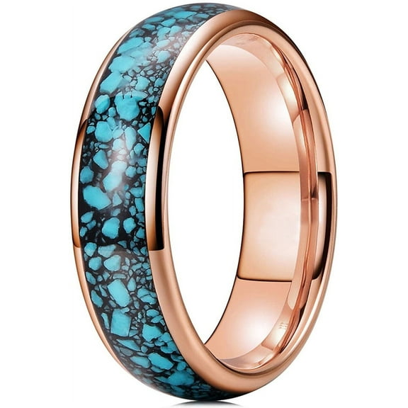 Wedding Ring Men & Women 6mm Crushed Turquoise Silver Tungsten Wedding Band