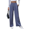thumbnail image 2 of Pantalones anchos de color liso, pantalones anchos de cintura alta, pantalones anchos de cintura alta, pantalones casuales plisados, calidad superior, 2 of 6