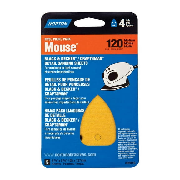 Norton 5-1/4 in. L X 3-3/4 in. W 120 Grit Aluminum Oxide Mouse Sandpaper 5 pk