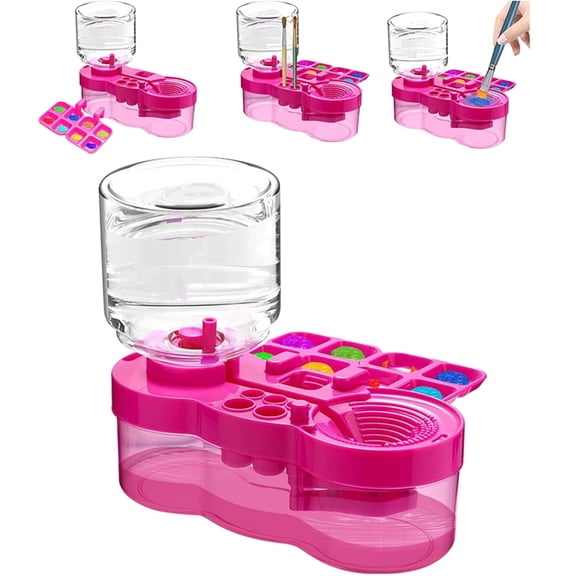 1 PC 3-in-1 Paint Brush Cleaner with Paint Tray, Water Circulation Rinser & Brush Holder, Violet Plastic Tool for Acrylic and Watercolor Paints