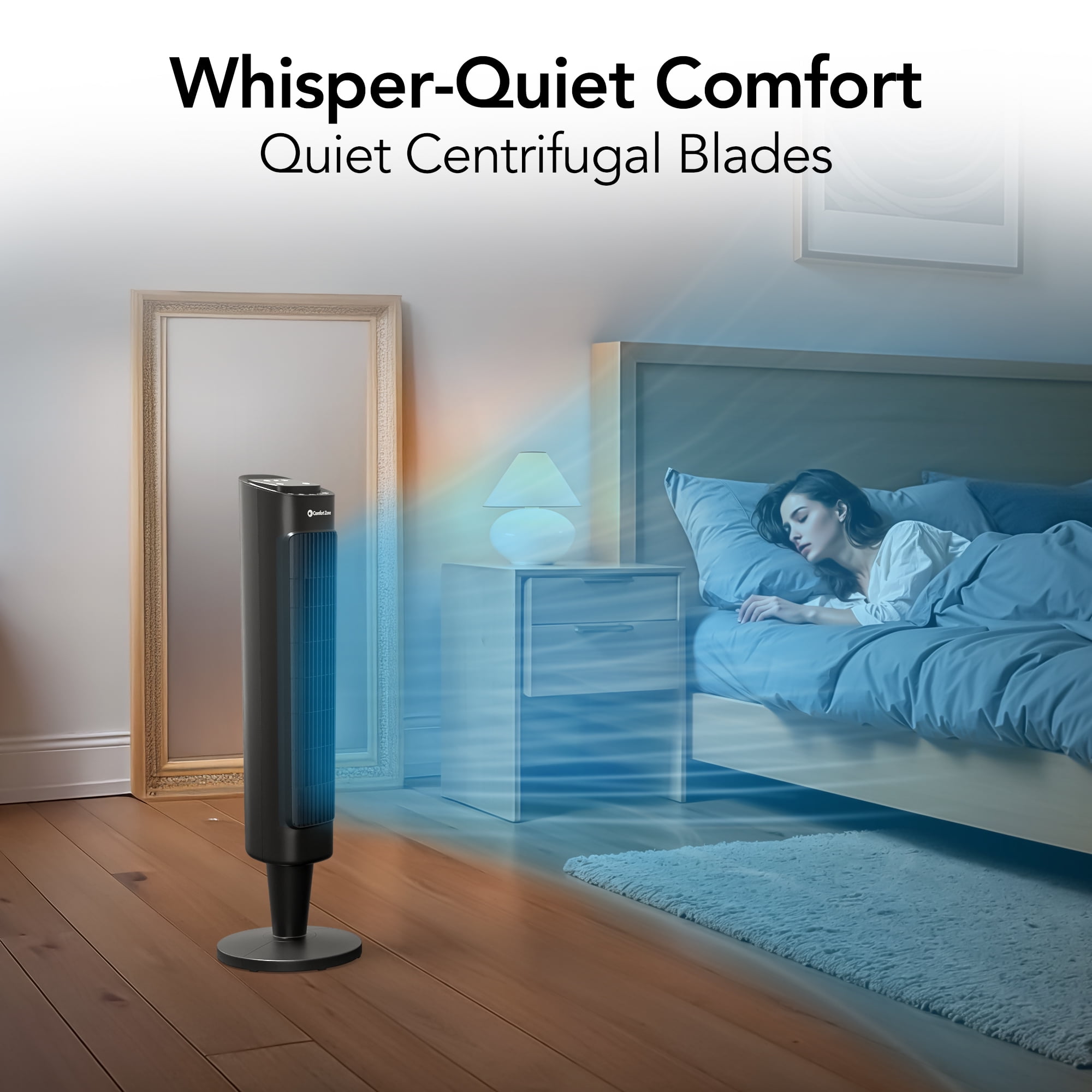 Comfort Zone 36” Tower Fan with Remote Control and Timer, Black