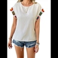 thumbnail image 1 of Blusas de Verano para Mujer, Blusas Bohemias para Mujer, Blusa Informal de Corta con Cuello Redondo de Color. S, 1 of 10