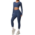thumbnail image 2 of ZHISHINE Women Workout Sets 19 Pieces Long Sleeve Yoga Outfits Gym Clothes Seamless Ribbed Crop Top High Waist Leggings Navy M, 2 of 5