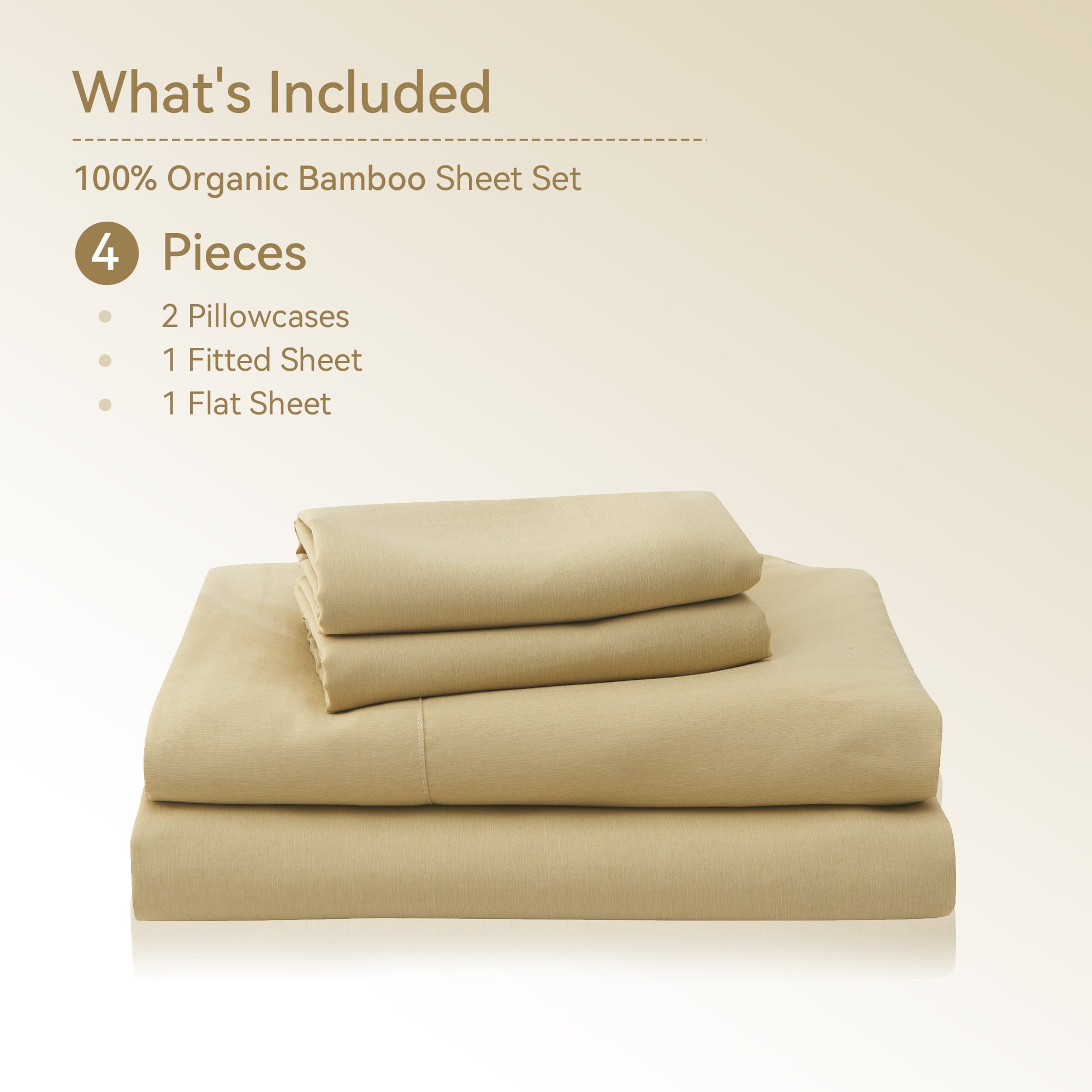 JELLYMONI 4 Pieces Cooling Twin Sheets Set, Microfiber & Bamboo Sheet Set, Breathable & Wrinkle Free - 16" Deep Pockets Bedding Sheets & Pillowcases,Khaki